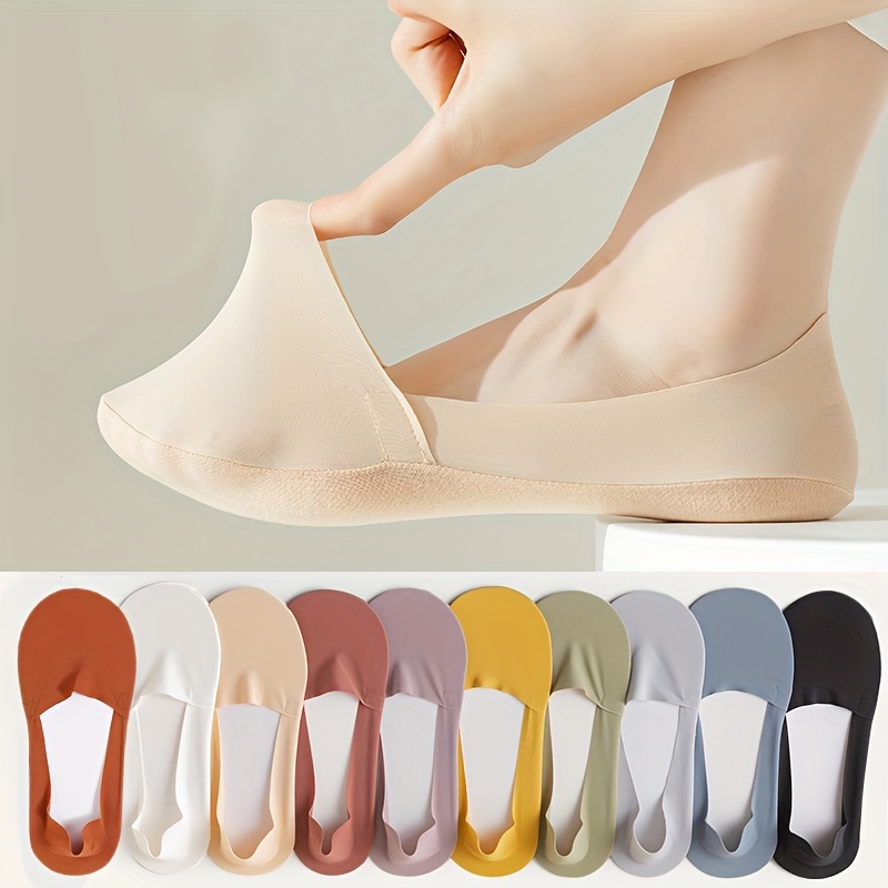 Cheap 5/10 Pairs Rubber Soled Non Slip Silicone Crystal Silk Socks Sole  Massage Socks Women's Spring Summer Thin Medium Short Socks