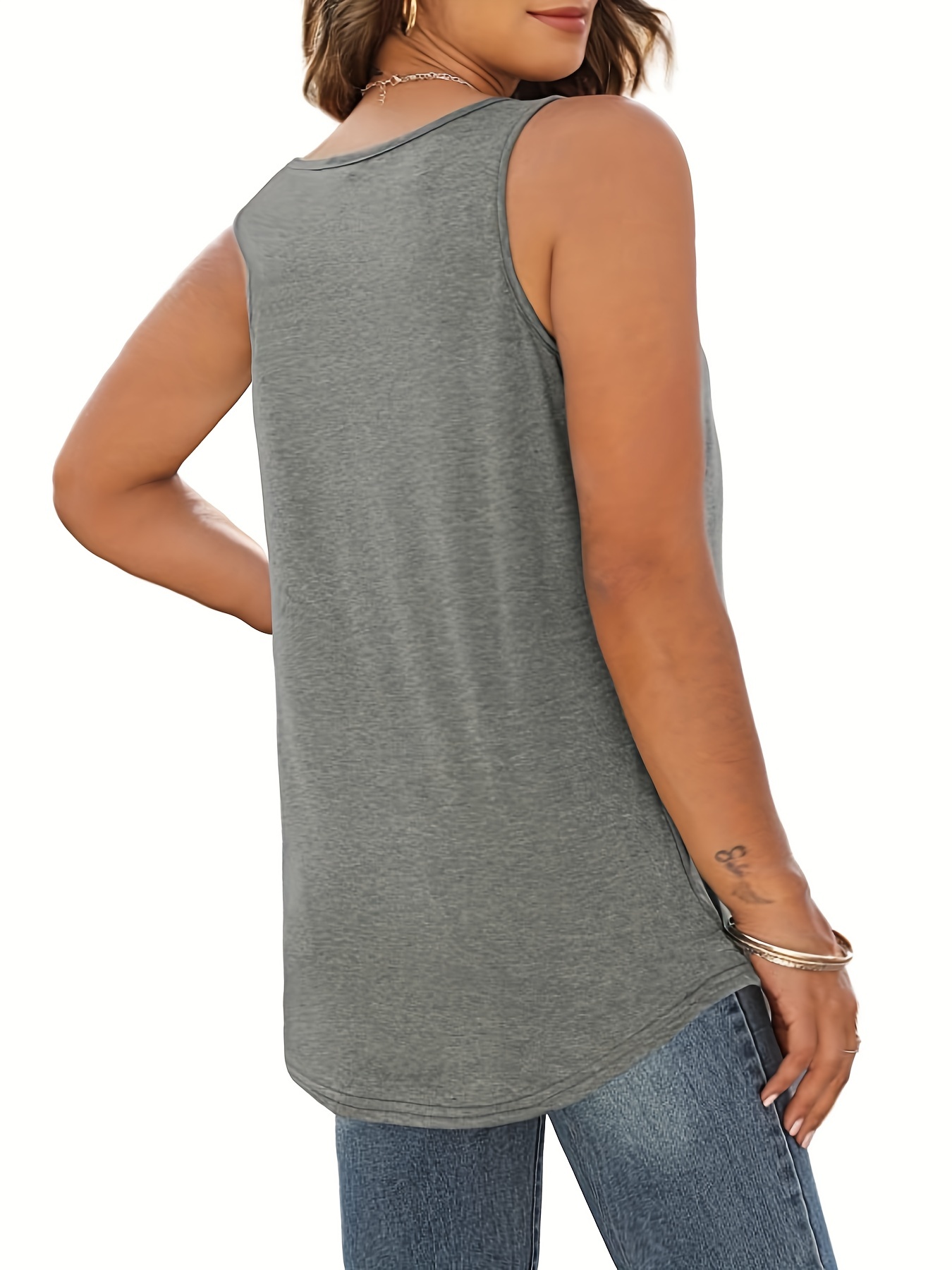 Plus Size Basic Tank Top Women's Plus Solid Ruched Round - Temu