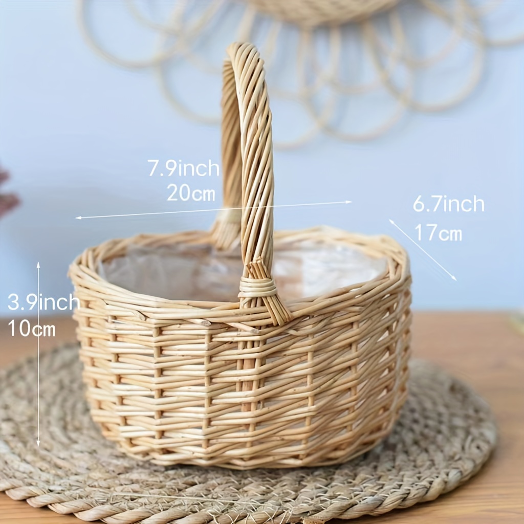 Moosup Hand Knitting Flower Basket Storage Basket Rattan Weaving Easter Egg Basket Picnic Basket Fruit Bread Storage Basket Organizer with Handle for