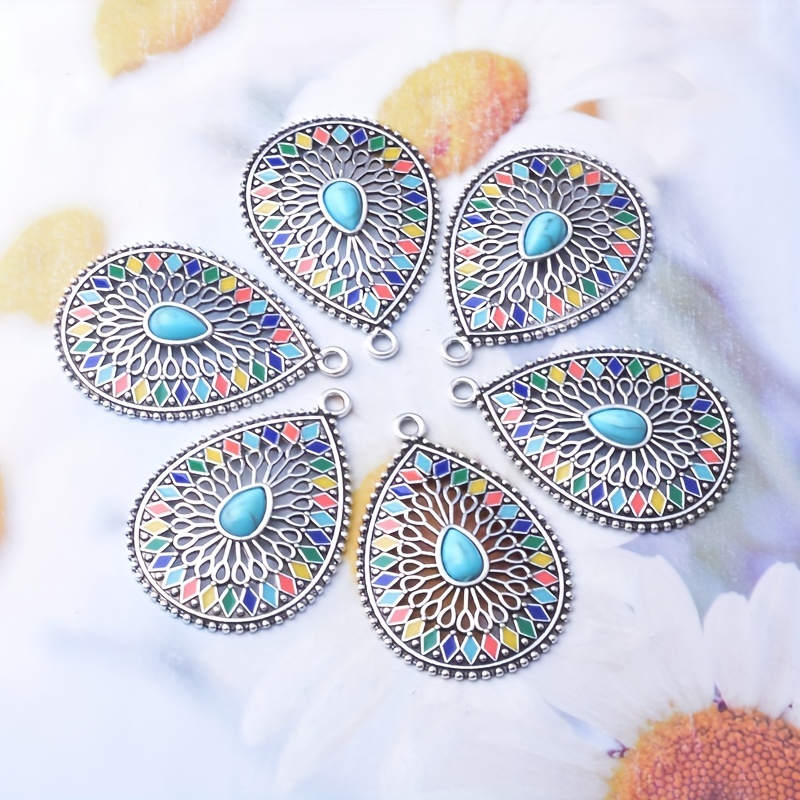 Set Of 6 Alloy Enamel Earrings With Artificial Artificial Gemstone-like Water Drop Pendants