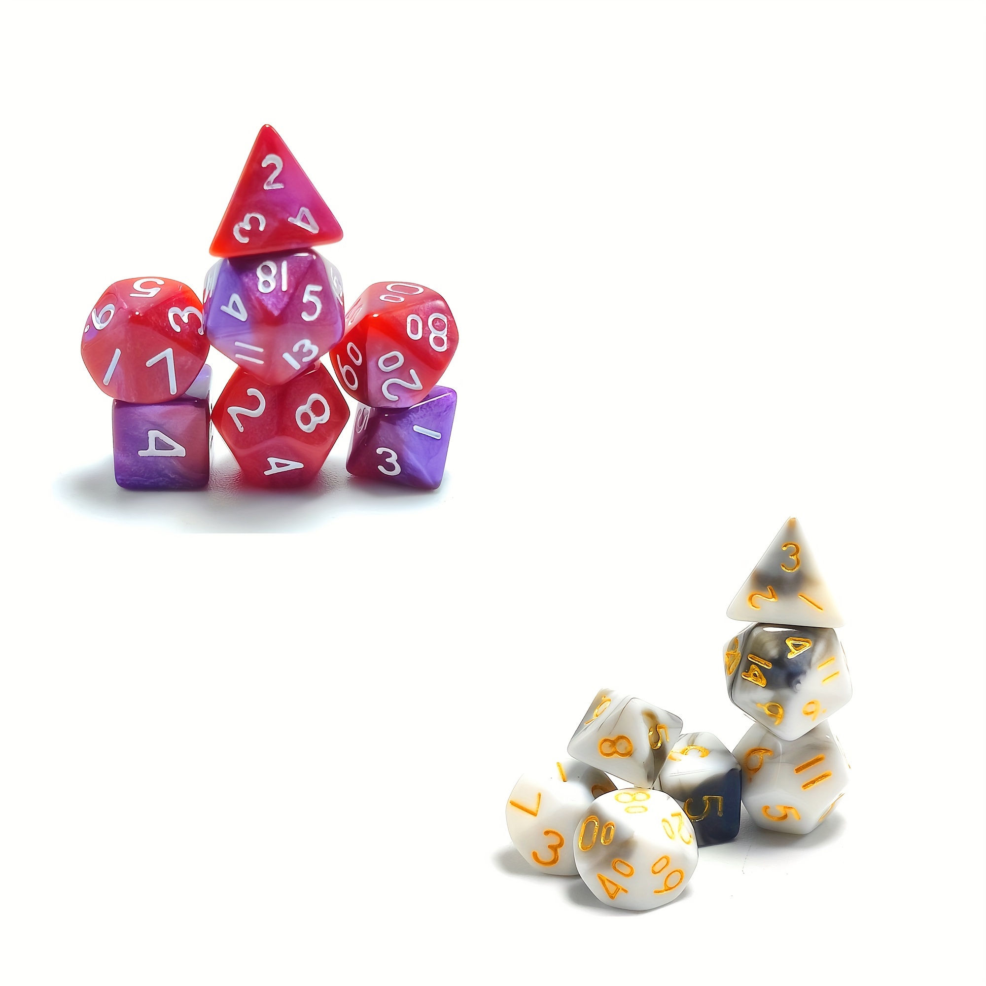 Mini Purple & Red Polyhedral Dice Set for Board Game
