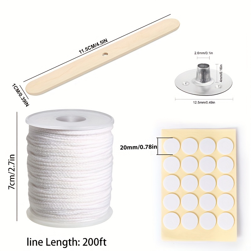 Candle Wick Roll Kit, 200ft Braided Wick Spool, 2 Candle Wick Centering  Stands, 100 Base Metal Support Sheets, 3 Candle Wire Stickers, DIY Candle  Maki