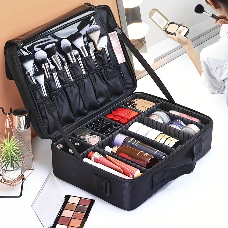 

Travel Makeup Bag For Women, Makeup Case Suitcase Portable Artist Storage Bag With Adjustable Dividers For Cosmetics Makeup Brushes Toiletry Jewelry Digital Accessories