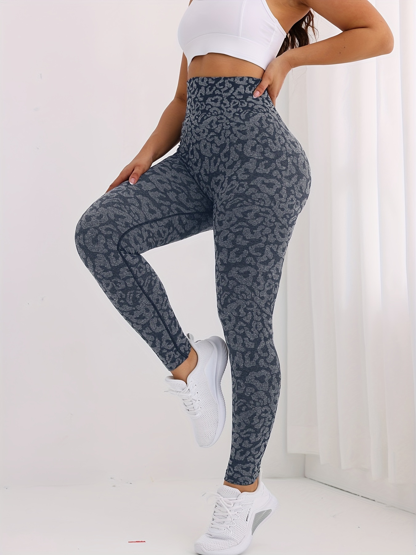  Grey Printed Yoga Leggings for Women Seamless Tummy