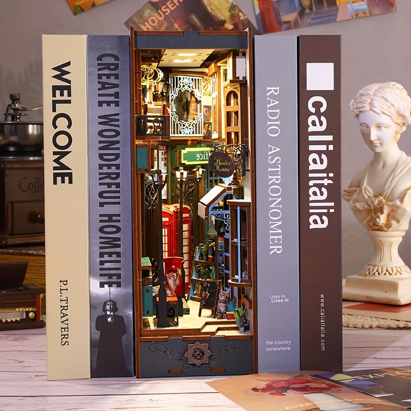 Wooden Book Nook Insert Decor Ancient Streets Retro Bookshelf Model  Creative Kit