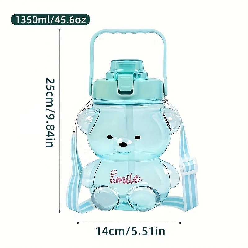 Bear Water Bottle With Lid Straw And Lanyard Gradient Color - Temu