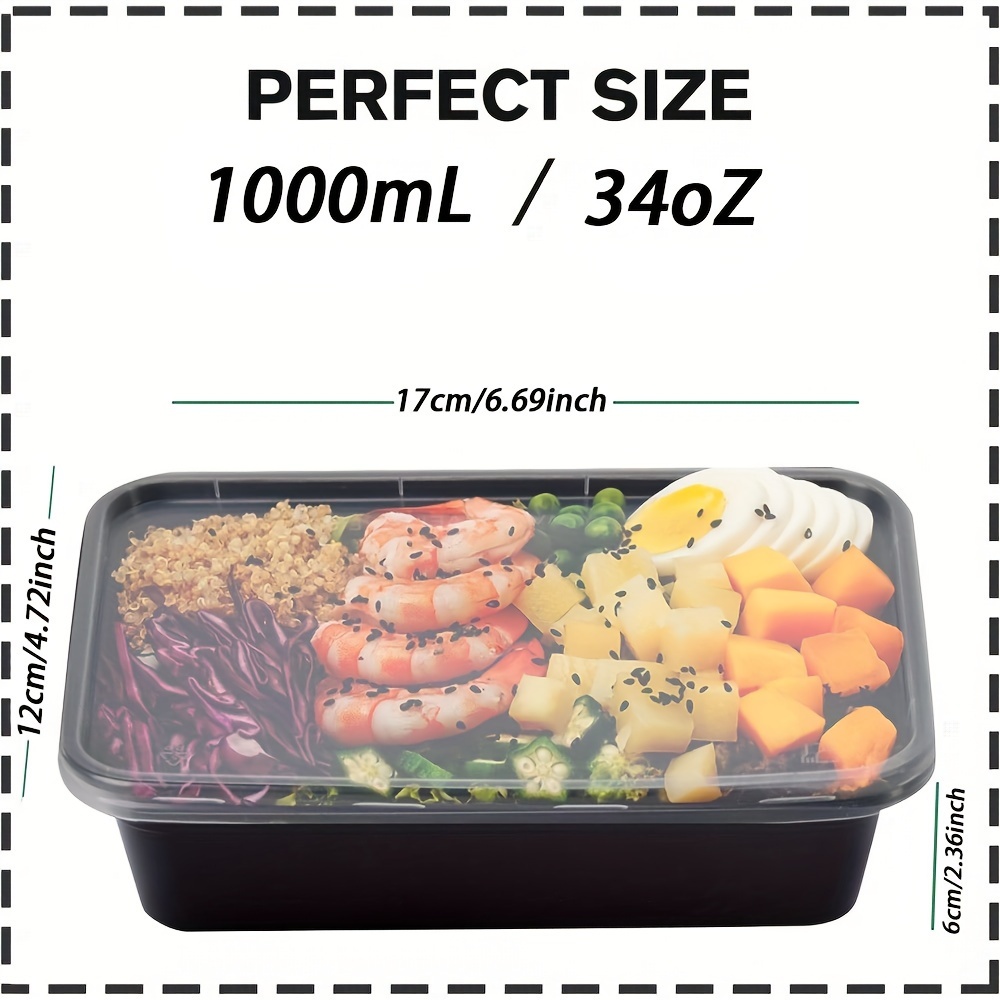 Meal Prep Container Reusable, 34 oz 3 Compartment To Go Plastic