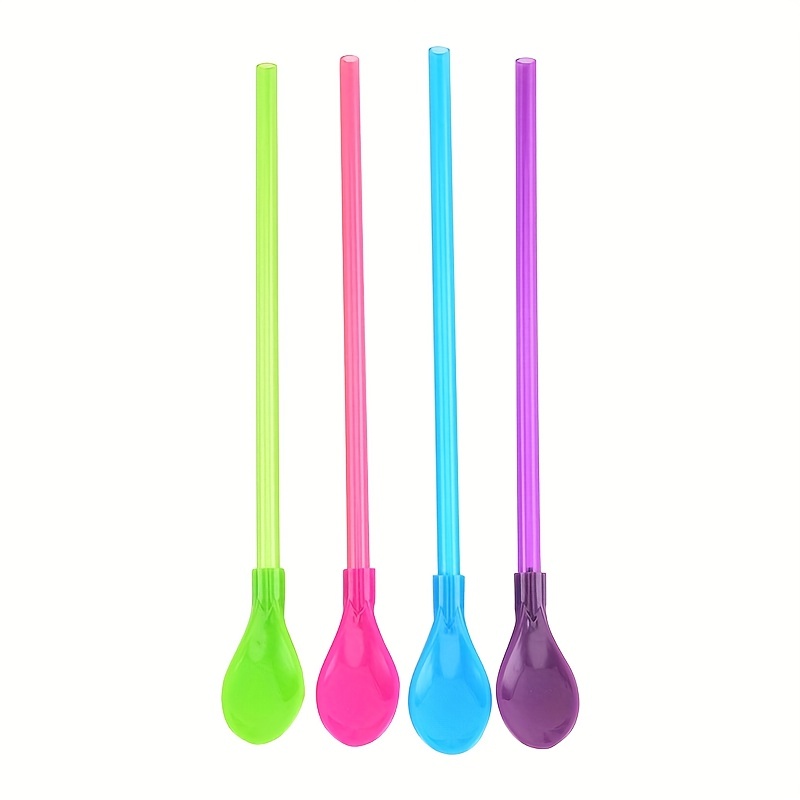 42 Pieces Hard Plastic Spoon Straws 9 Inch Detachable Drinking Straws  Stirring Coffee Spoon for Smoothies Milkshake Frozen Drinks (5 Colors)