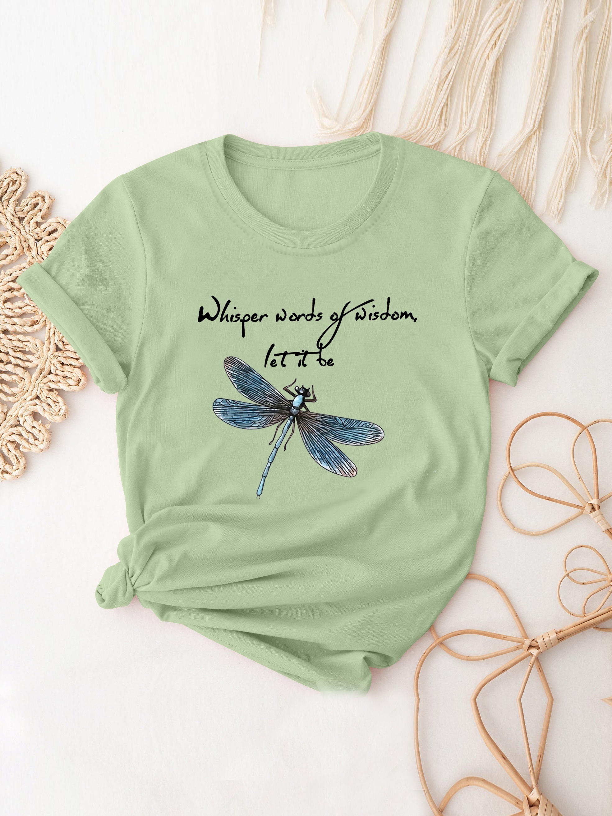 Dragonfly Print Crew Neck T shirt Casual Short Sleeve T - Temu Canada