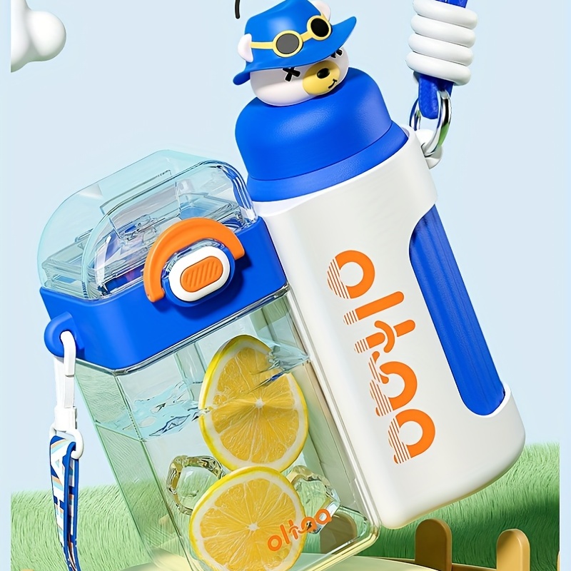 Una botella de agua de dibujos animados con una pajita encima ai generativa