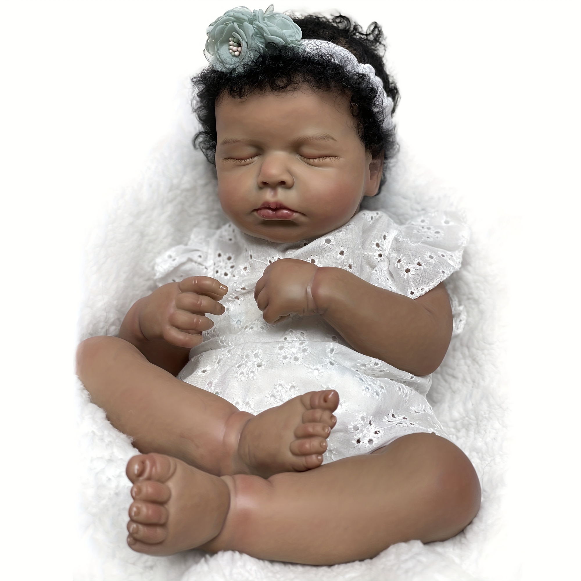 African Skin Saskia Bebe Reborn Doll With Rooted Hair Handmade