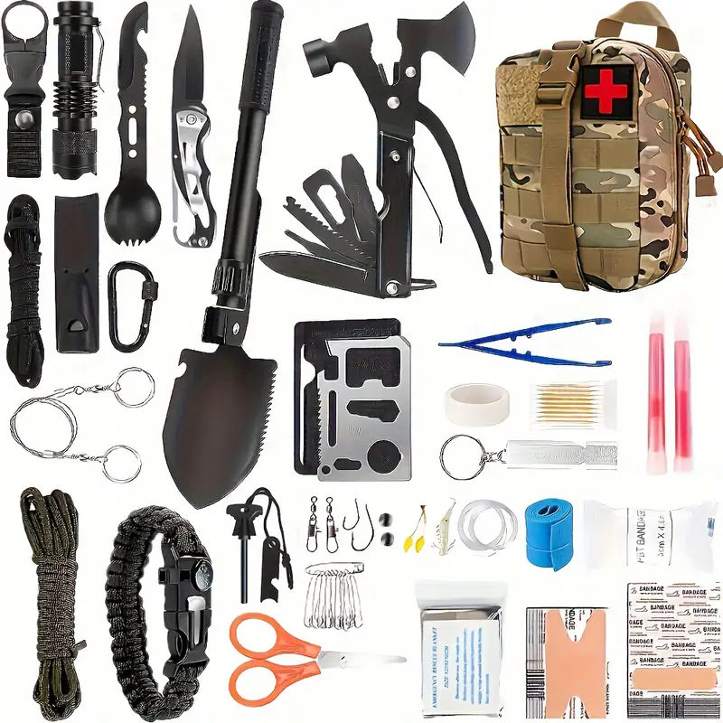 Emergency Survival Kit And First Aid Kit, 142Pcs Professional Survival Gear  And Equipment With Pouch, For Men Camping Outdoor Adventure