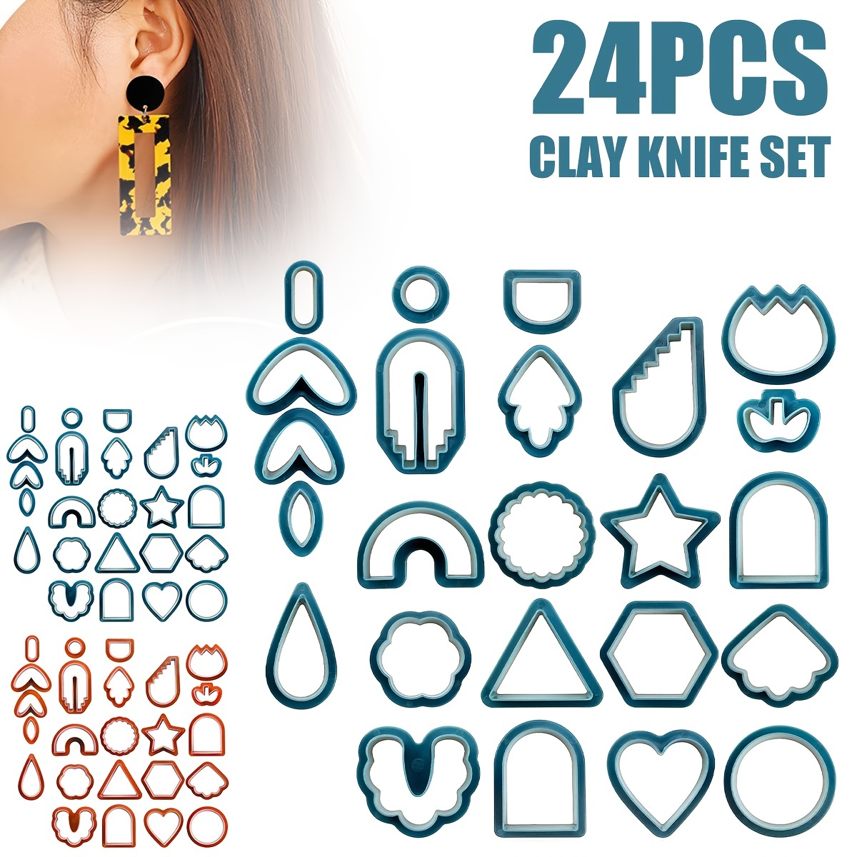 PTFJZ Polymer Clay Cutters for Earring Making - 160pcs Clay Tools Set with Earrings Accessories, 42+8pcs Different Shape Plastic Clay Molds Clay Cutters