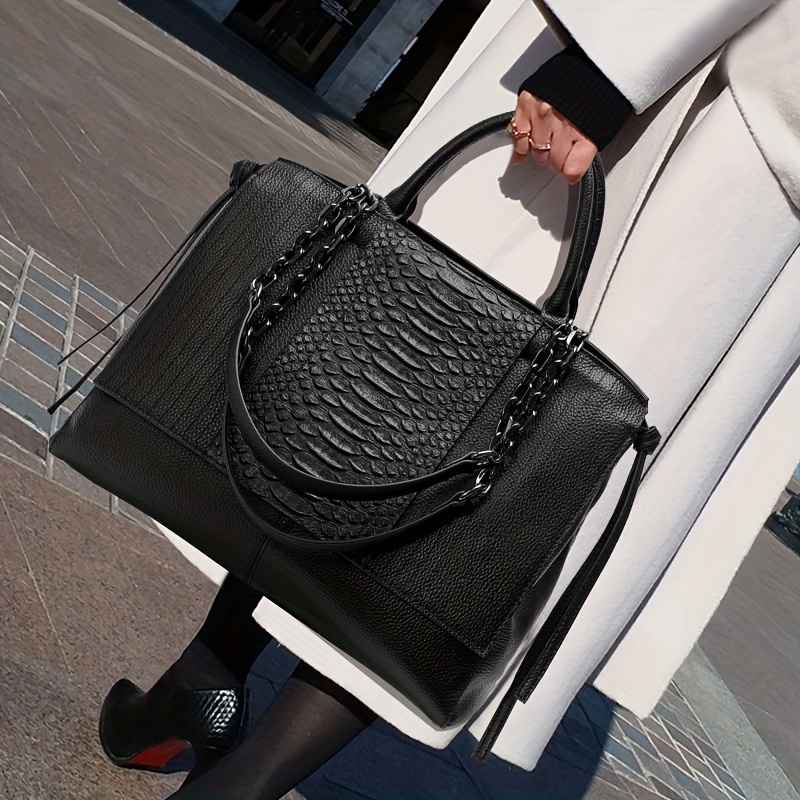 Fashion Shell Handbag, Snakeskin Embossed Crossbody Bag, Zipper