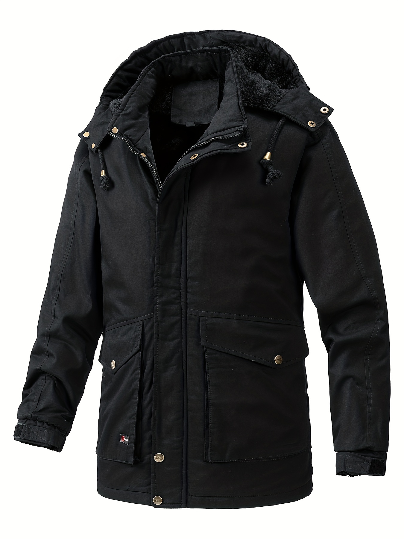 Men's Warm Fleece Hooded Jacket Casual Multi Pocket Cargo Temu