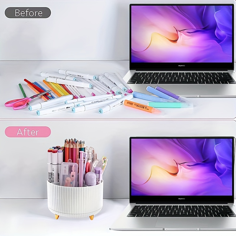 1pc pen holder for desk pencil holder 5 slots 360 degree rotating desk organizers and accessories cute pen cup pot for office school home art supply details 20