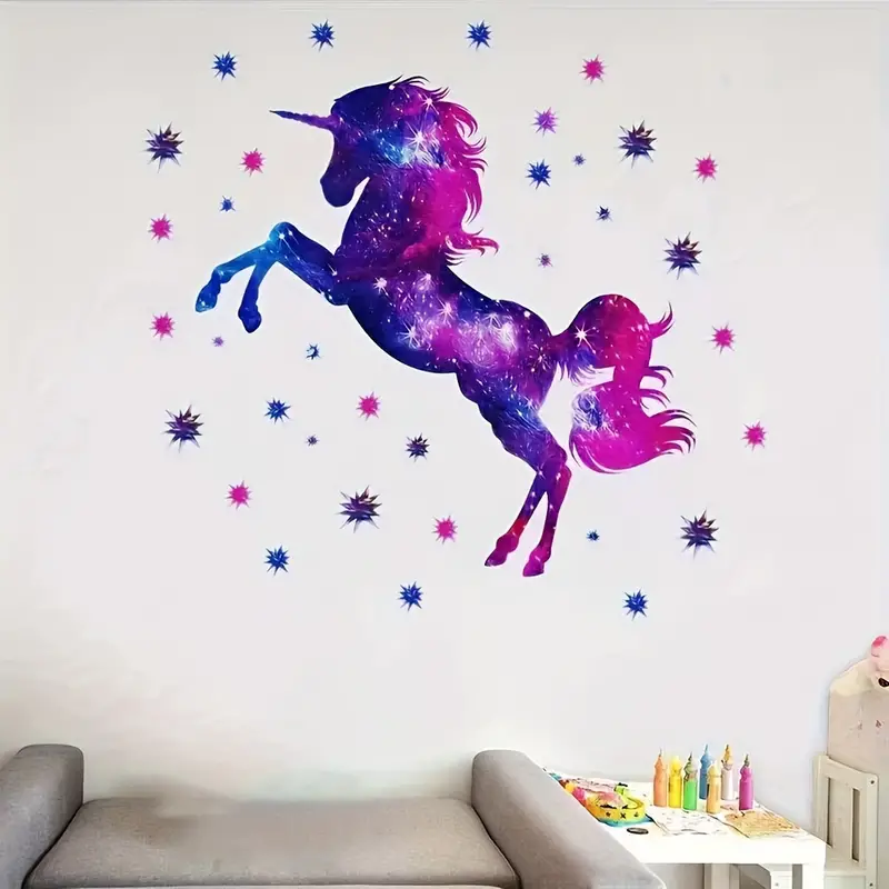 1pc Unicorno Wall Stickers Purple Glitter Galaxy Unicorn - Temu Italy