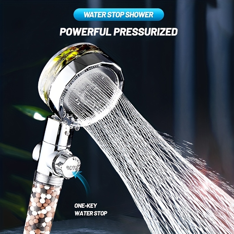 Handheld Turbocharged Pressure Propeller Shower - Propeller Driven Turbo Charged Spinning Shower Head - Turbo Fan Shower Head with Filter and Pause