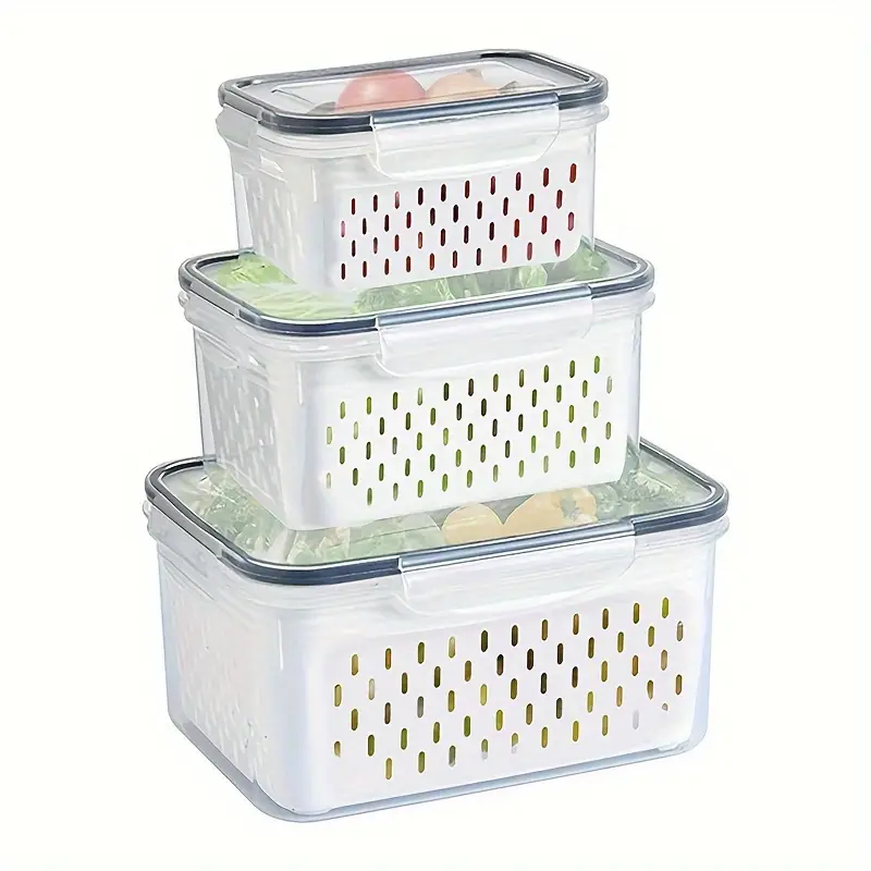 Refrigerator Reusable Fruit Storage Container With Lid And Colander,  Bpa-free Plastic Crisper Set, Refrigerator Storage