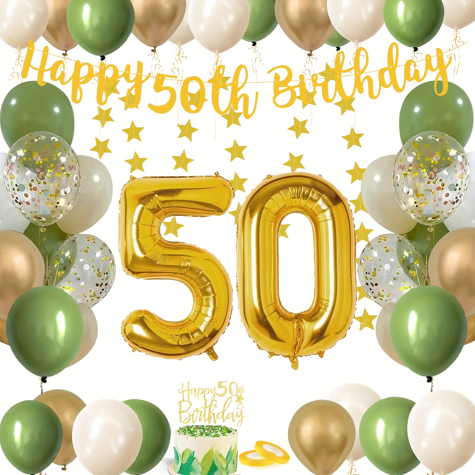 Conjunto, decoraciones de 50 cumpleaños para mujeres, hombres, 50 globos de  cumpleaños, globos de fiesta de cumpleaños de 50 años para decoración de 5