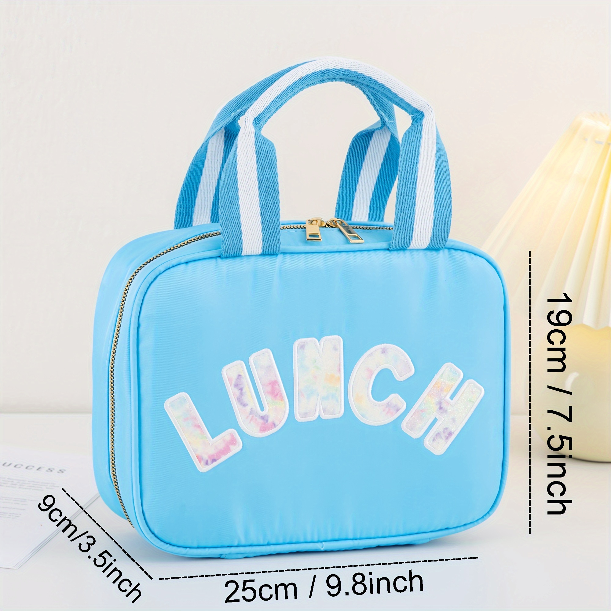 Insulated Lunch Bag With Adjustable Shoulder Strap, Nylon Preppy