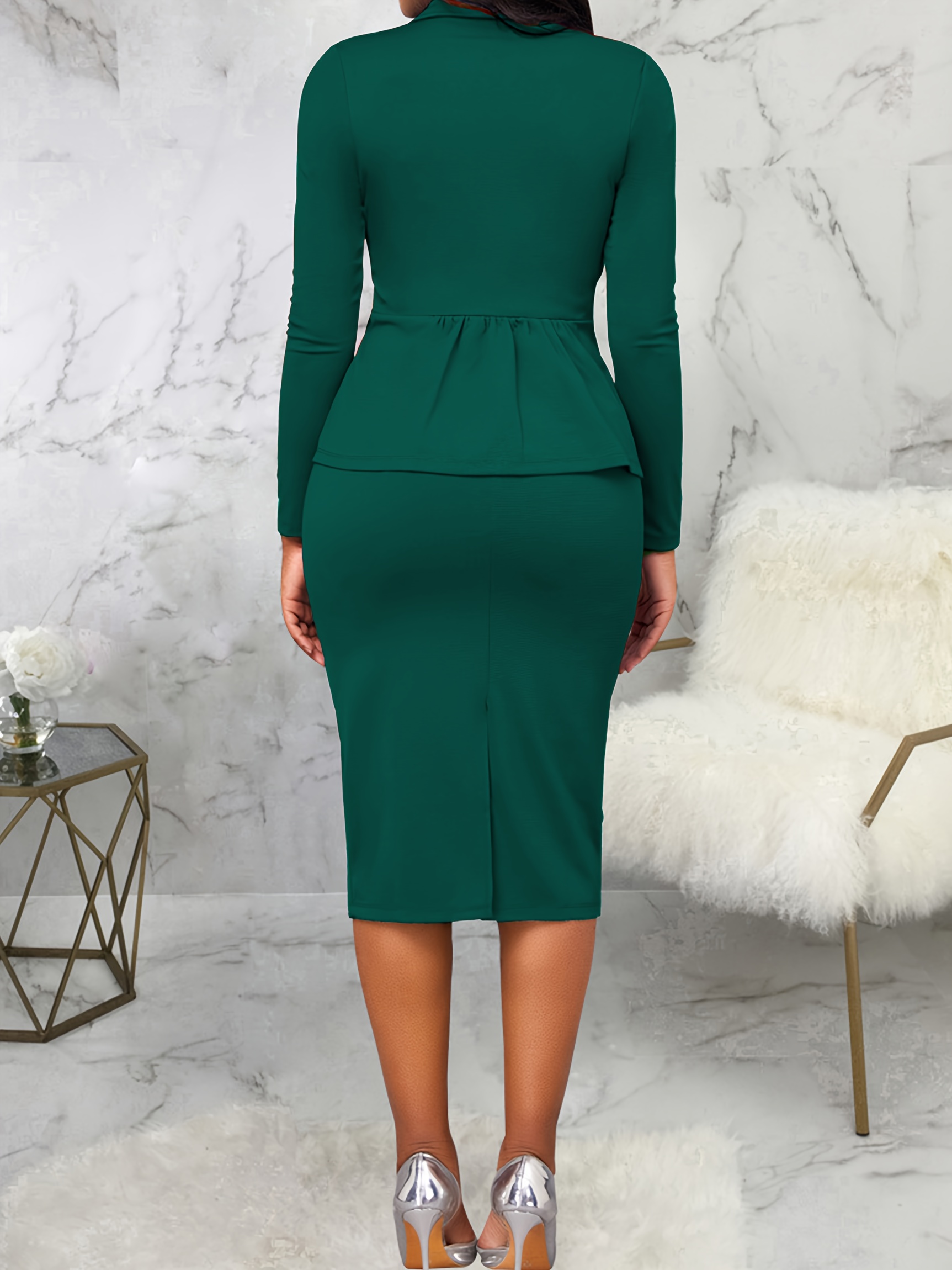 Professional Two-piece Suit Set, Lapel Collar Top & Bodycon Skirt Outfits,  Women's Clothing