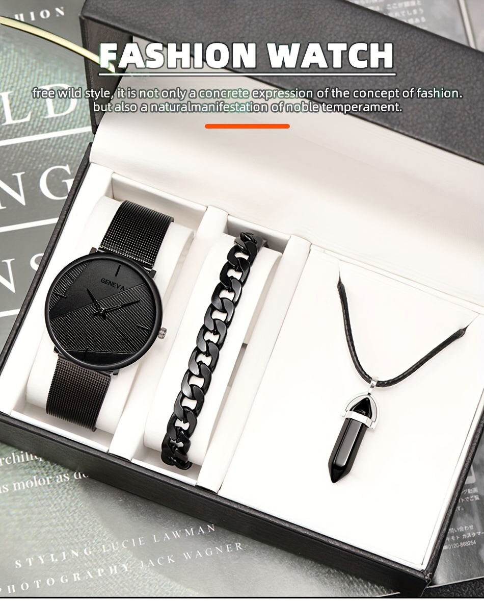 reloj hombre Conjunto de reloj de pulsera con personalidad para hombre, relojes  de cuarzo negro para