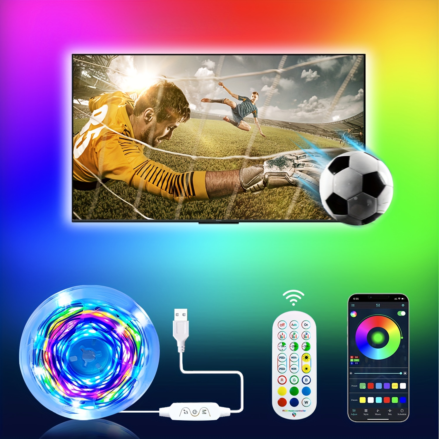 

Led Tv Background Light, Dimmable Light Strip, With Remote Control And App Wireless Control, Music Synchronization, Usb Power Supply, Remote Control Without Battery, Including 3.28 Ft To 13.12 Ft