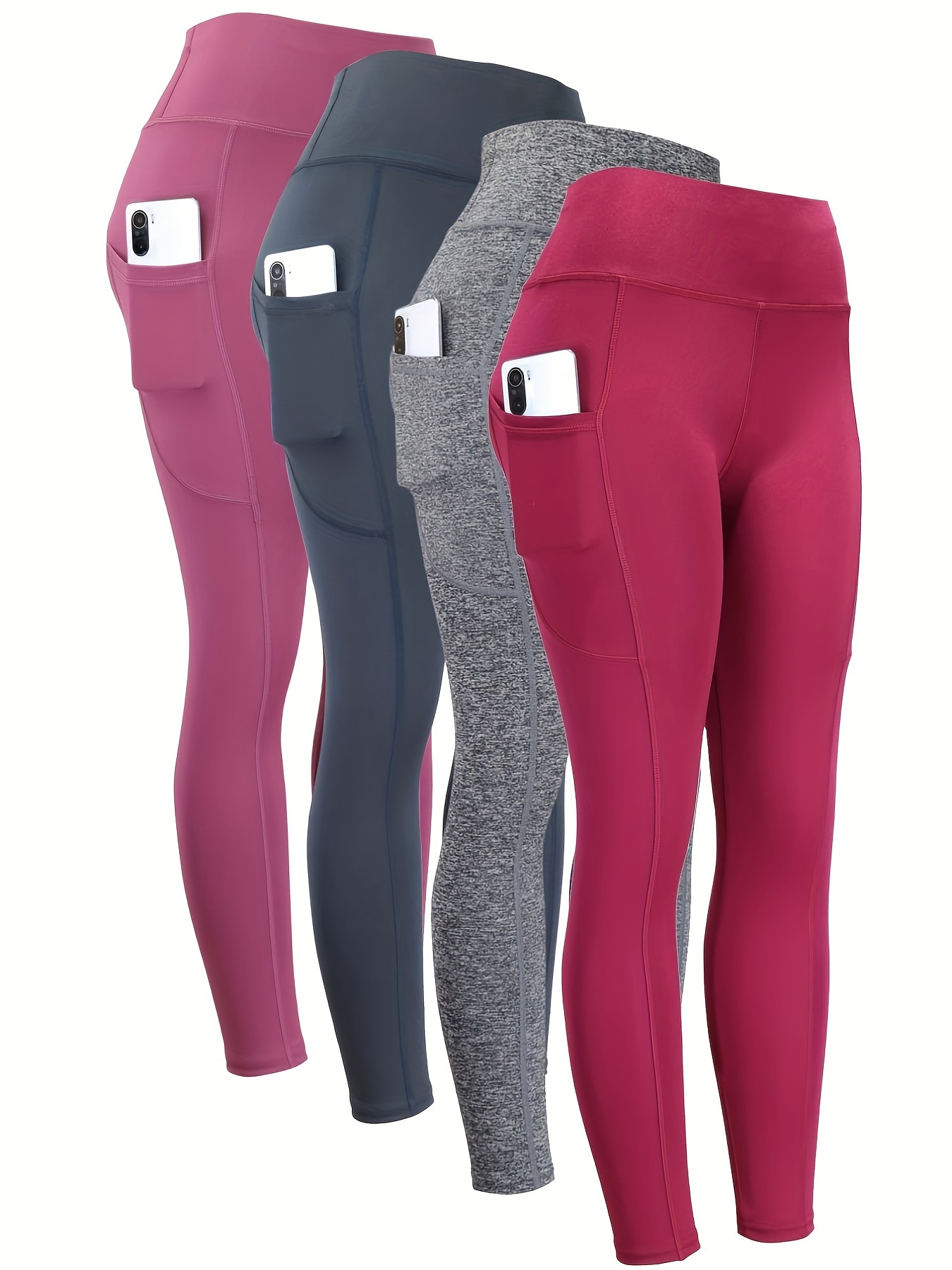 High Waist Seamless Pink Gym Leggings With Pockets For Women