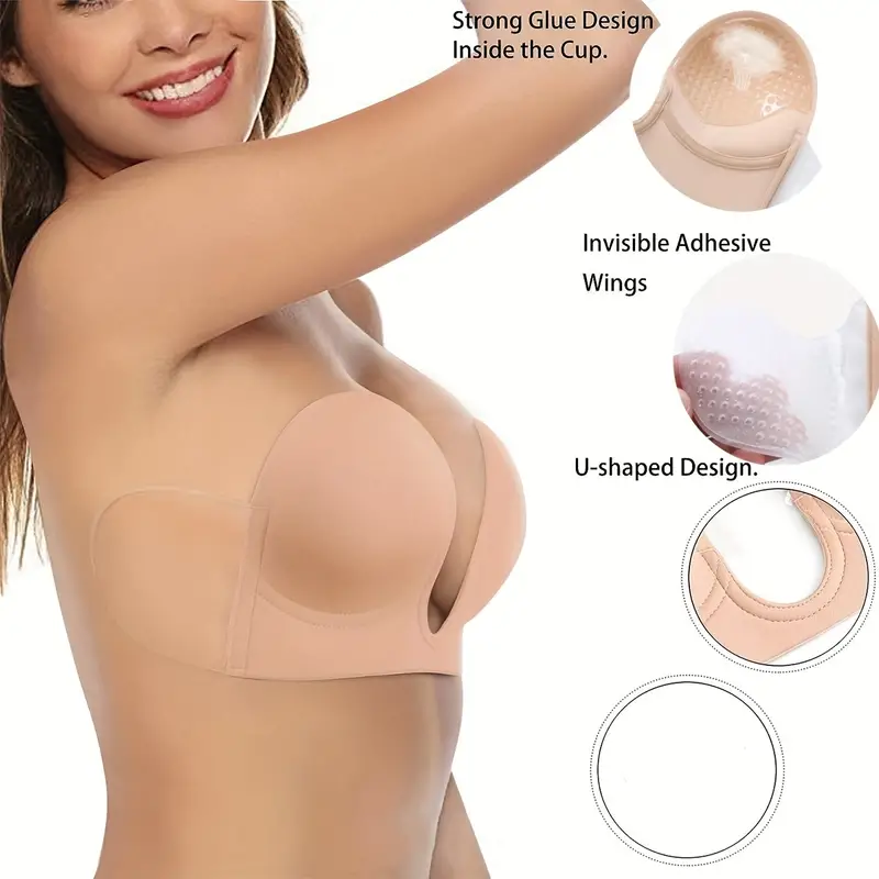 Reusable Sticky Bras Invisible Bra Lift, Stylish Push Up Self Adhesive  Strapless Backless Sticky Bra Tape Lift Beige