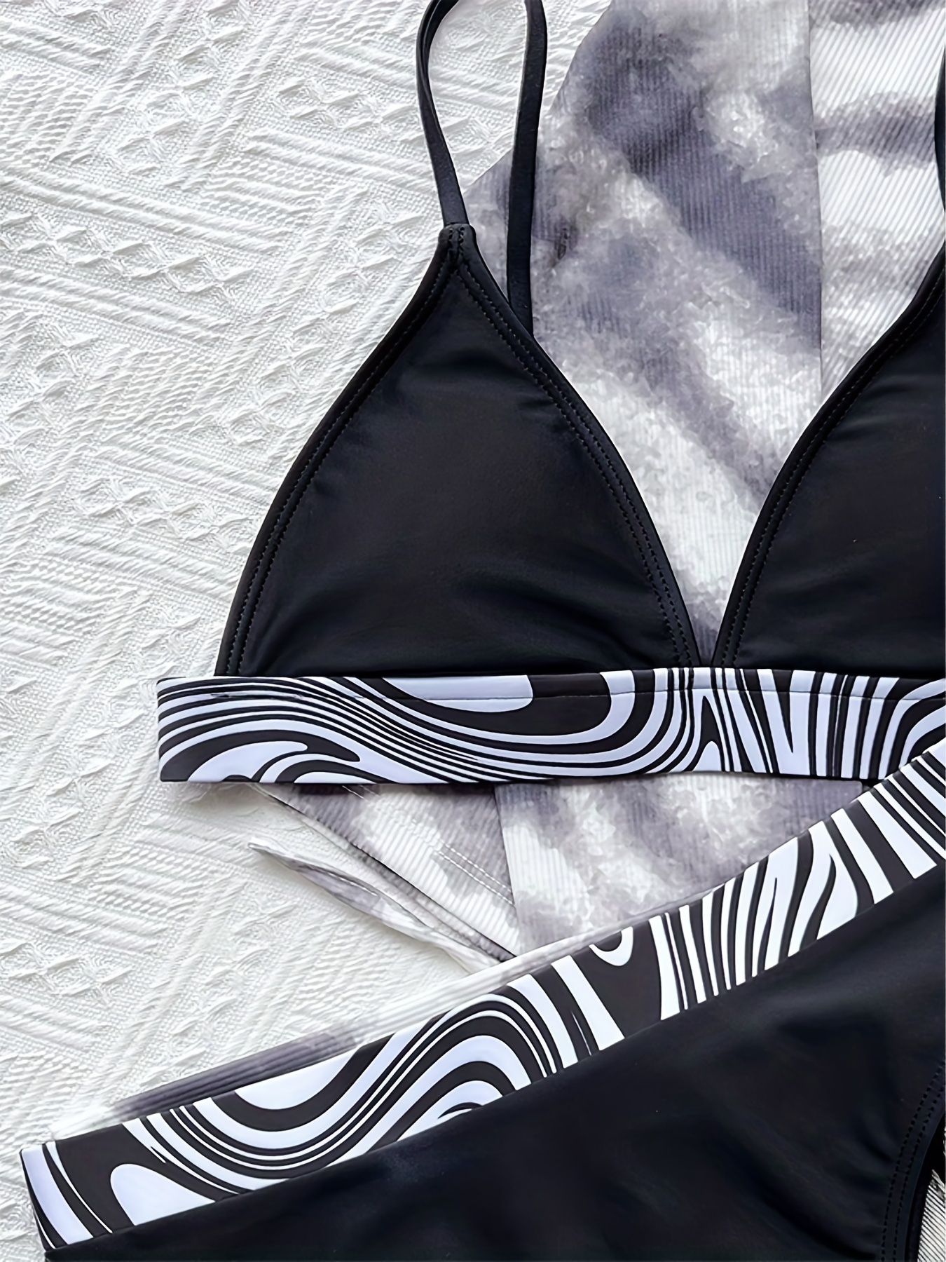 Fluid Striped Print Bikini Sets Deep V Neck Layer Bra - Temu