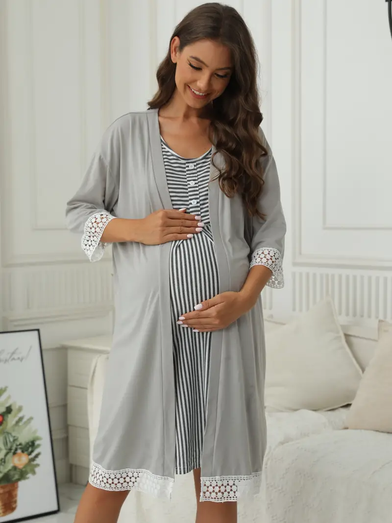 Women's Maternity Pajamas Set Nightgown Striped Sleeveless - Temu