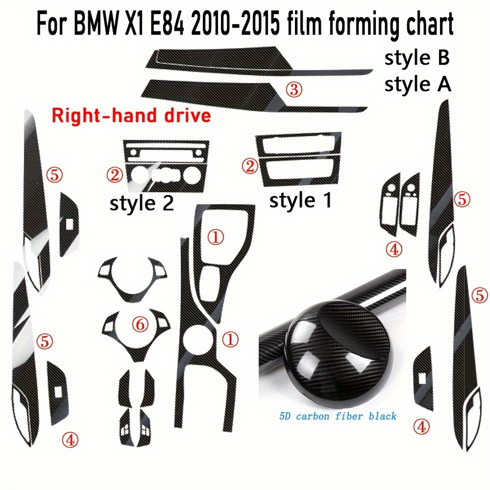 For BMW X1 E84 2010-2015 Interior Central Control Panel Door Handle 3D 5D  Carbon Fiber Stickers Decals Car Styling Accessories