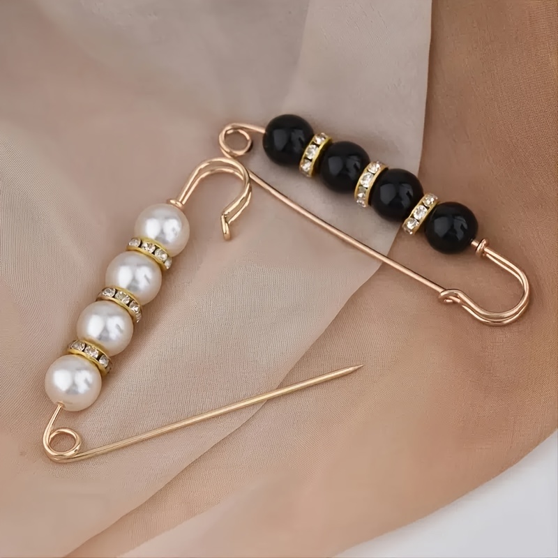 Harewu 4 Pcs Pearl Brooch Pins,Safety Pins for Women Girls Clothing Dress  pants skirt Cardigan Collar，Faux Pearl Rhinestones Brooches for Women Pants