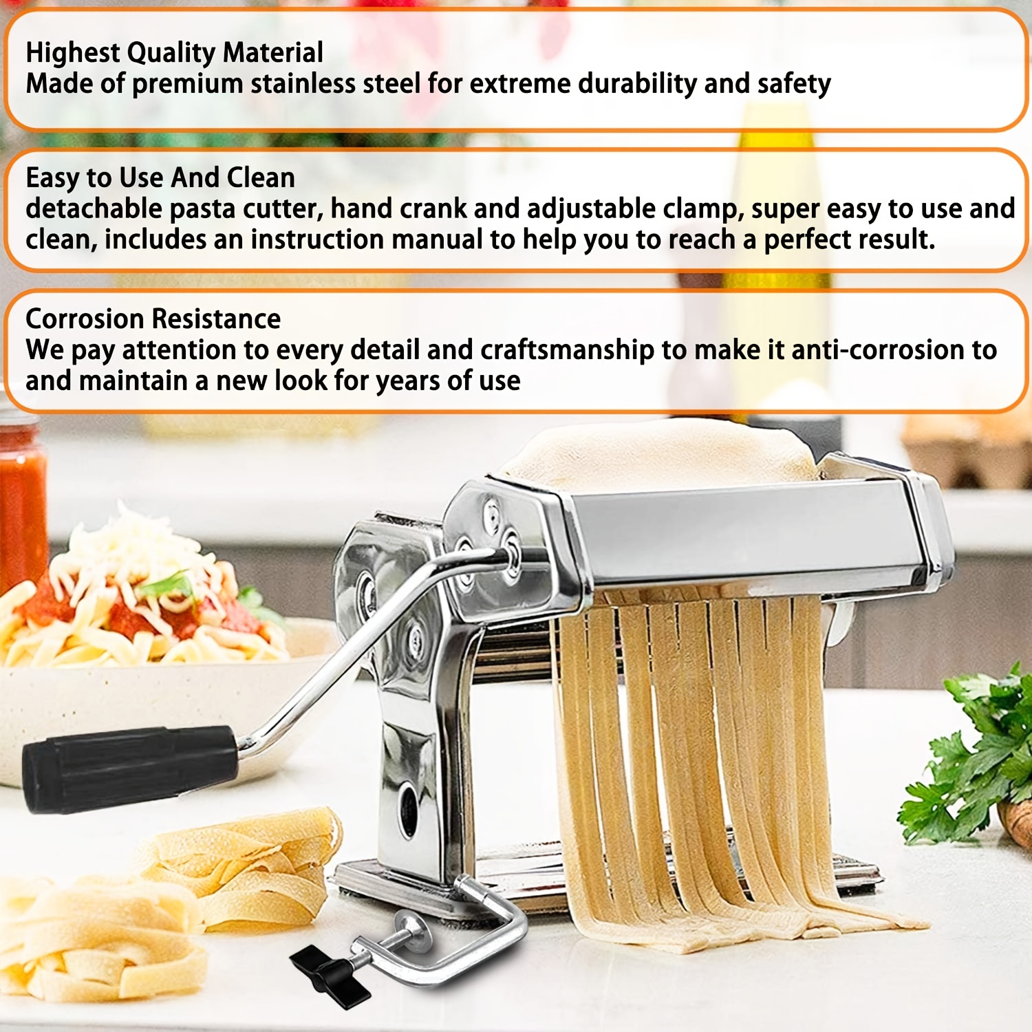 1pc Stainless Steel Manual Pasta Maker, Noodle Cutter Roller
