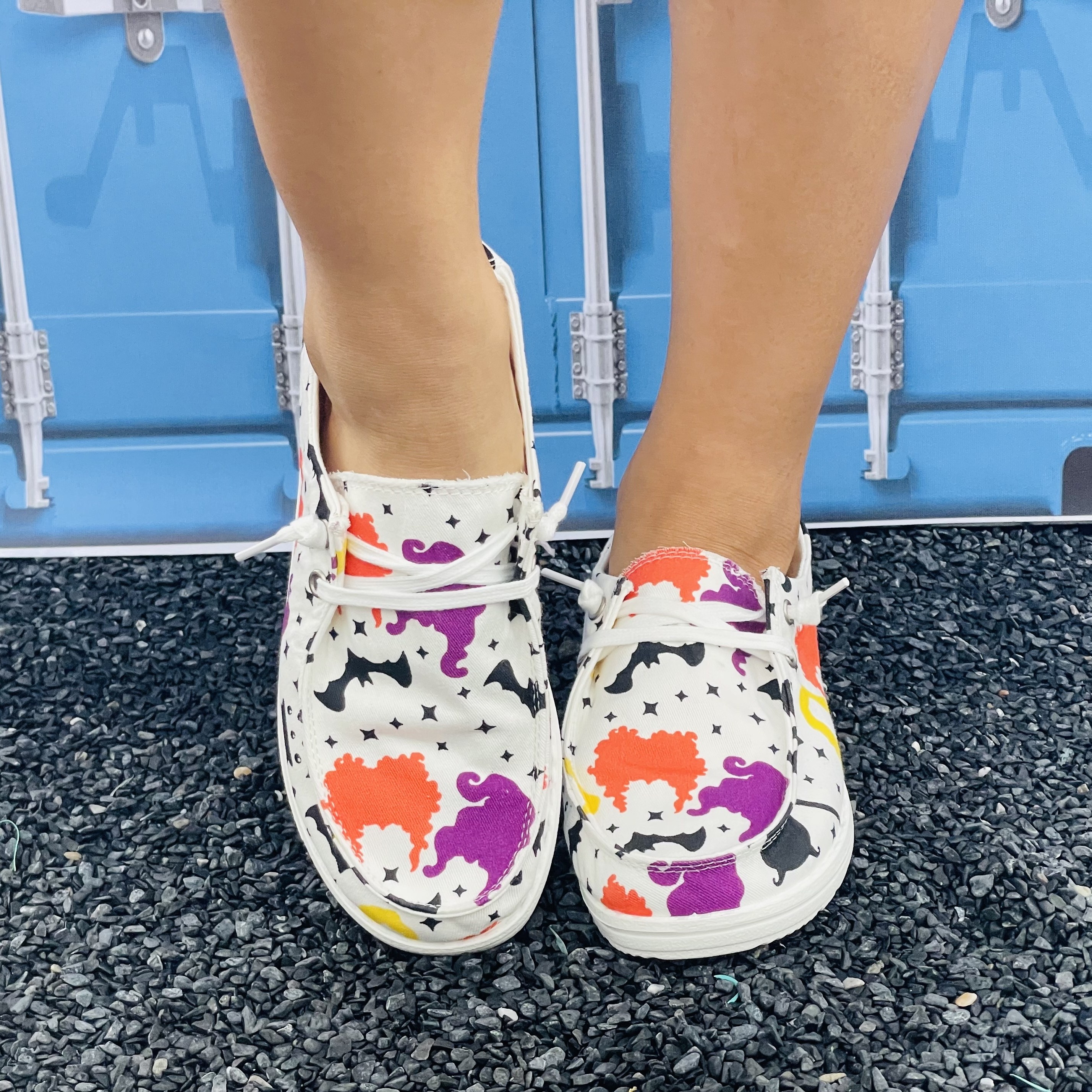 Women's Halloween Print Canvas Shoes, Funny Lace Up Slip On Flat