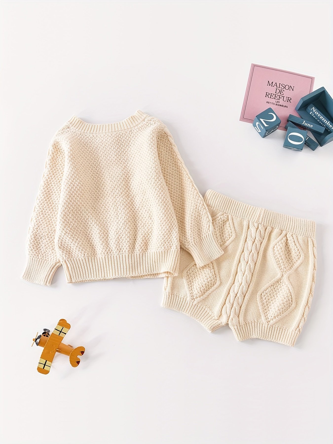 Baby Twisted Knit Sweater Set Child Long Sleeve Pullover Top Shorts 2pcs  Comfy Cotton Set