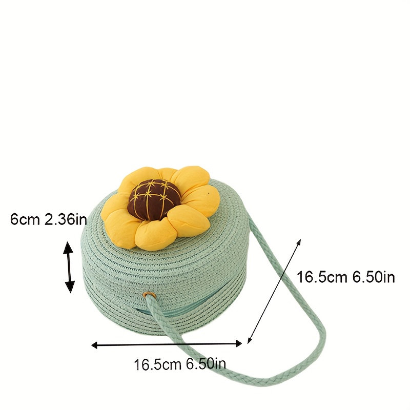 Acheter Nouveau été plage vent mignon tournesol bandoulière tissé sac à la  main Crochet rond sac de paille femme sac de plage