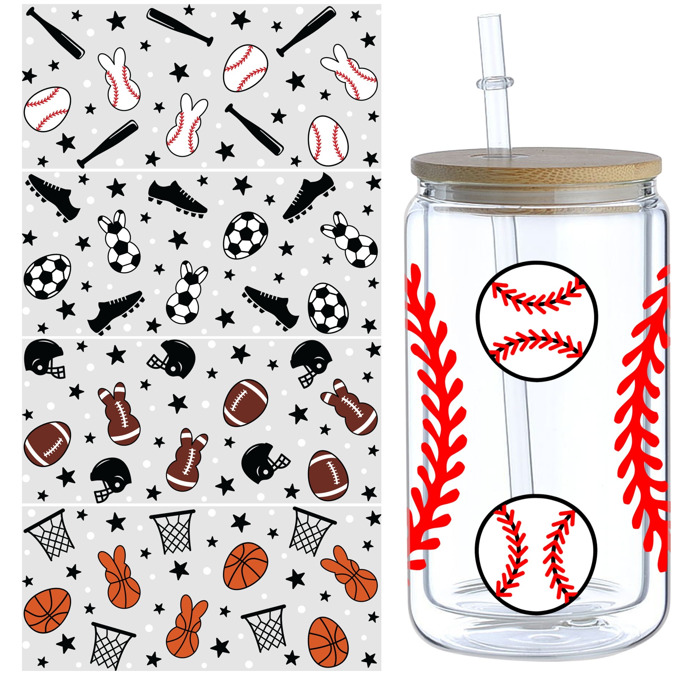 5pcs UV DTF Cup Wrap, Football Transfer Stickers For Glass Cups, UV DTF  Transfer Waterproof Sticker For 16OZ Libbey Glass Cups