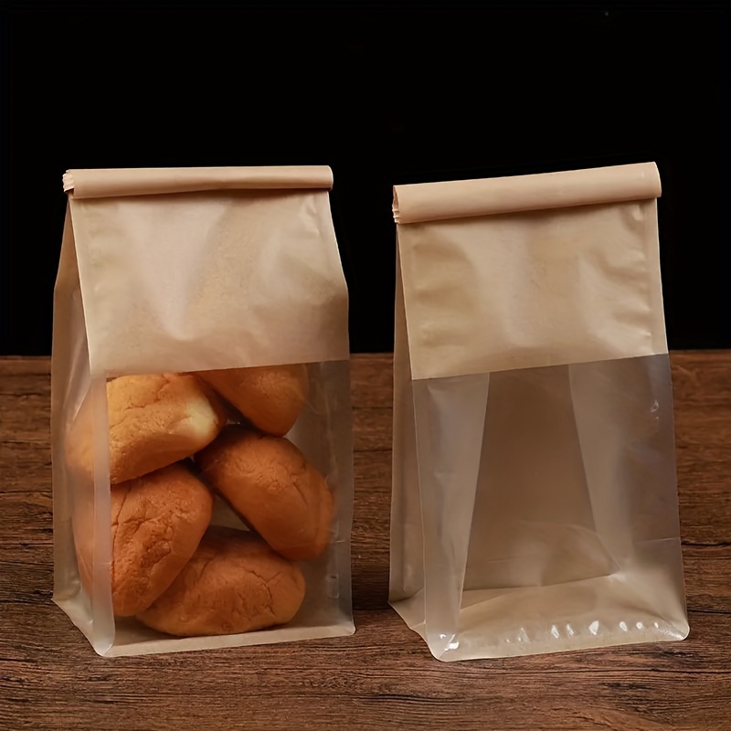 10PCS Clear White Stand Up Bread Bags Window Plastic Packaging Kraft Paper  Bag