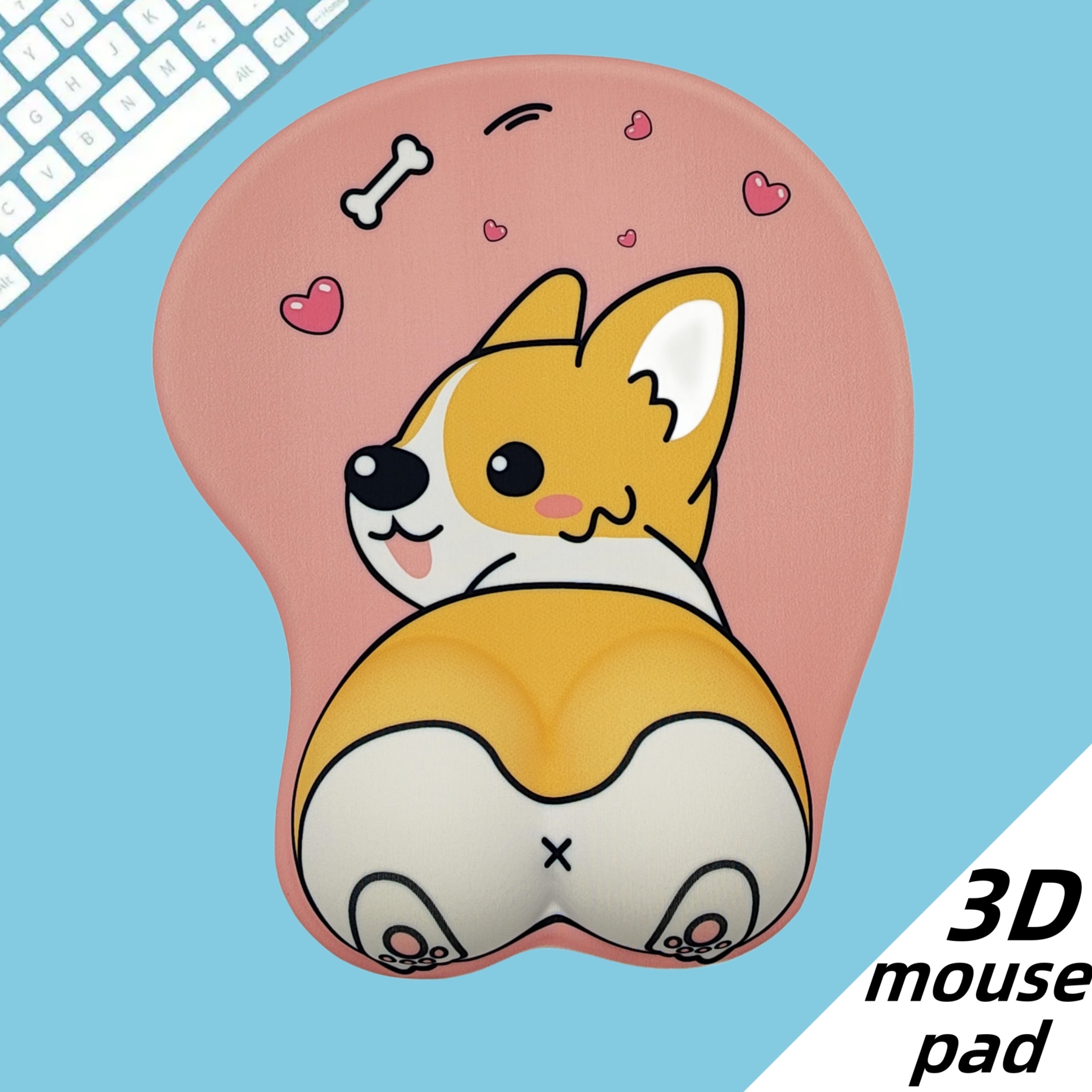 Ergonomic Mouse Pad with Gel Wrist Support 3D Funny Butt Anime Wrist Rest  for Home & Office - Cute Dog
