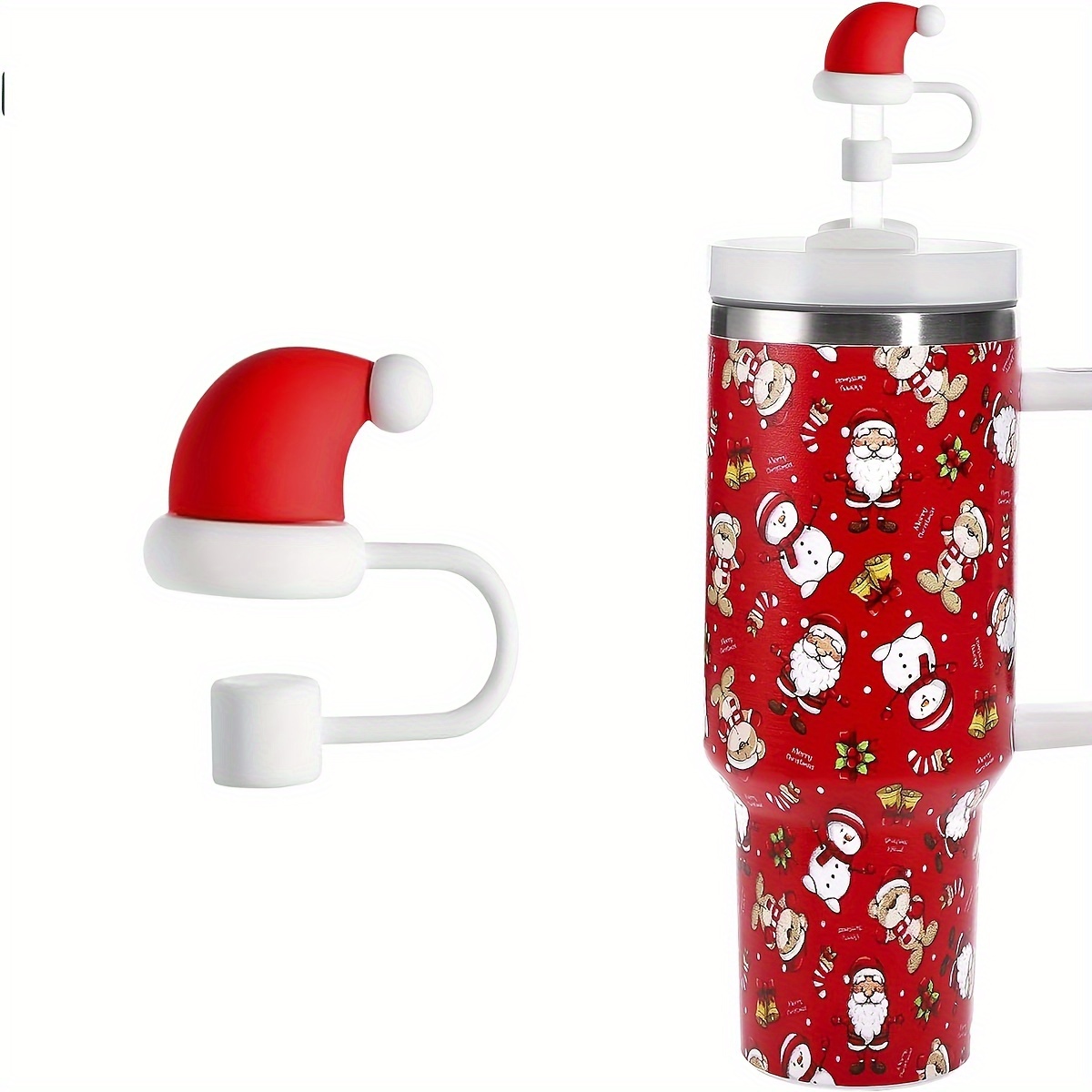 1pc silicone straw cover, reusable Christmas design kitchen drinking straw  cover