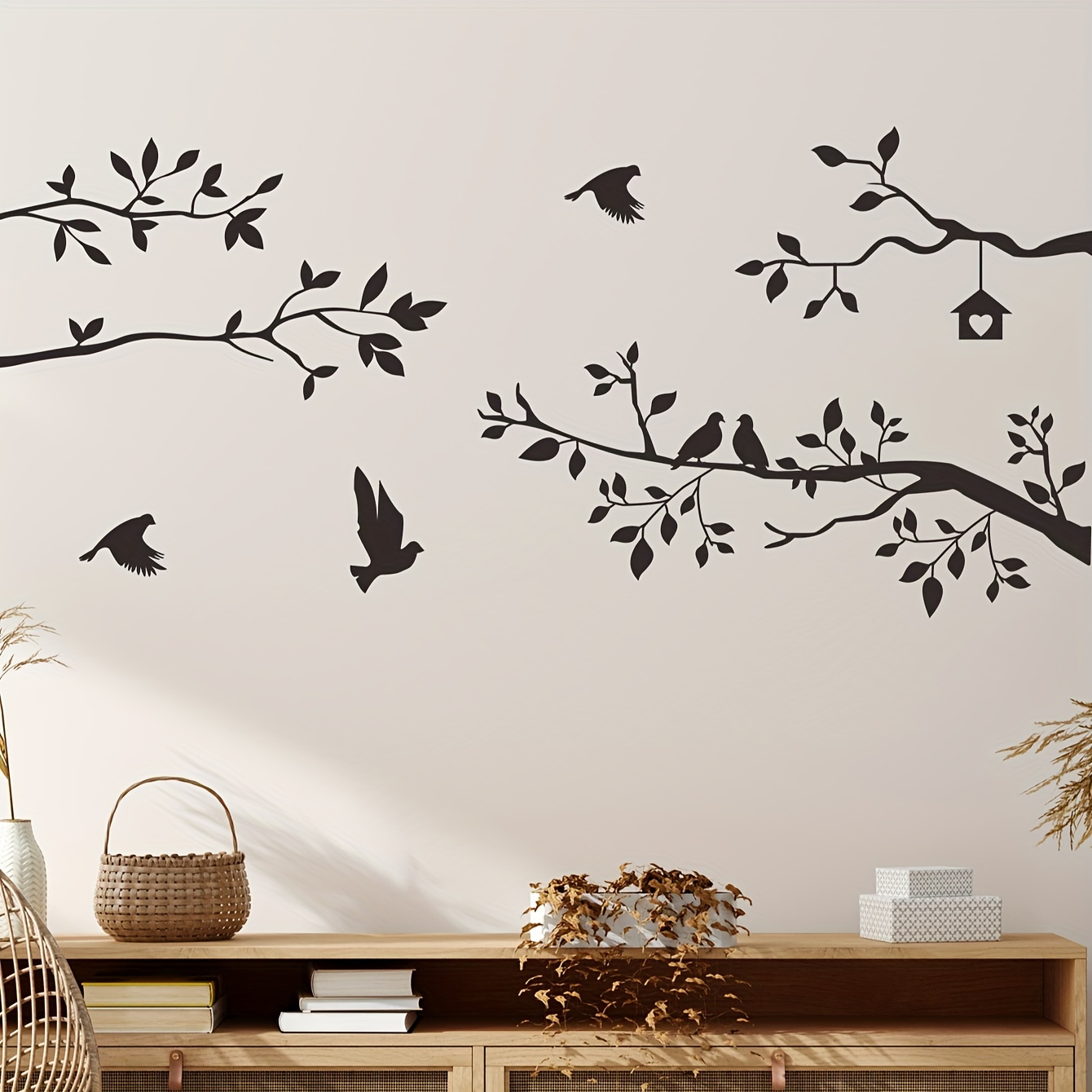 

1pc Art Wall Sticker, Branch Bird, Removable Waterproof Vinyl Sticker, Suitable For Decoration Of Living Room Bedroom Dining Room Etc Background Wall, Home Decor, 11.4*35.4in