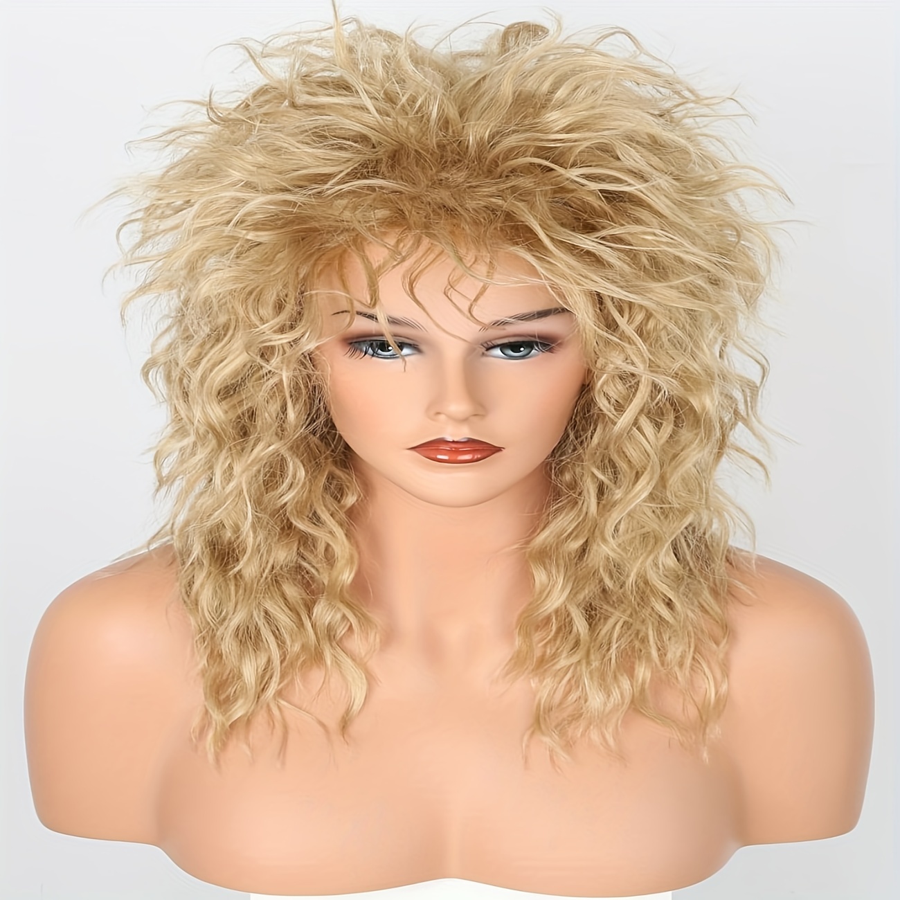 70s 80s Mens Wigs Punk Rocker Wigs Long Curly Hair Ladies Fluffy Heavy  Metal Rocker Wigs