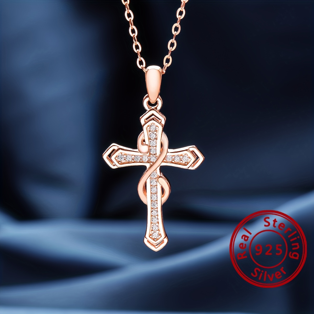 Delicate Luxurious Gold Color Cross Zircon Pendant Necklace For