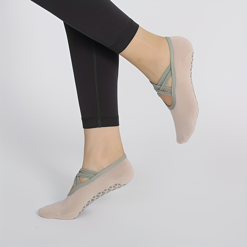 1pair Criss Cross Strap Non Slip Yoga Socks Suitable For Women Pilates  Dance Ballet
