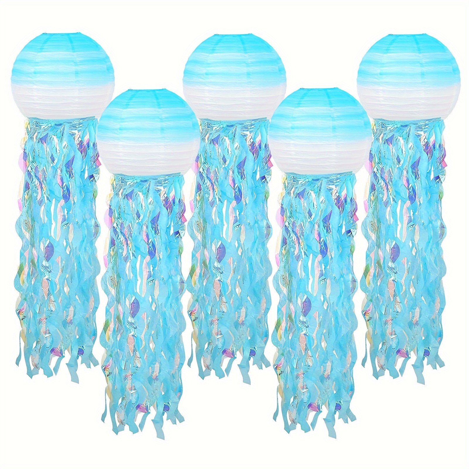Jelly Fish Paper Lanterns, 6Pcs Blue White Hanging Paper Lanterns