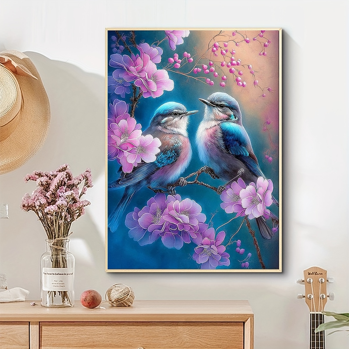 1pc DIY 5D Diamond Painting Set, Flower Bird Wall Art Decor, Home Room  Decor, No Frame, 11.8x15.8in