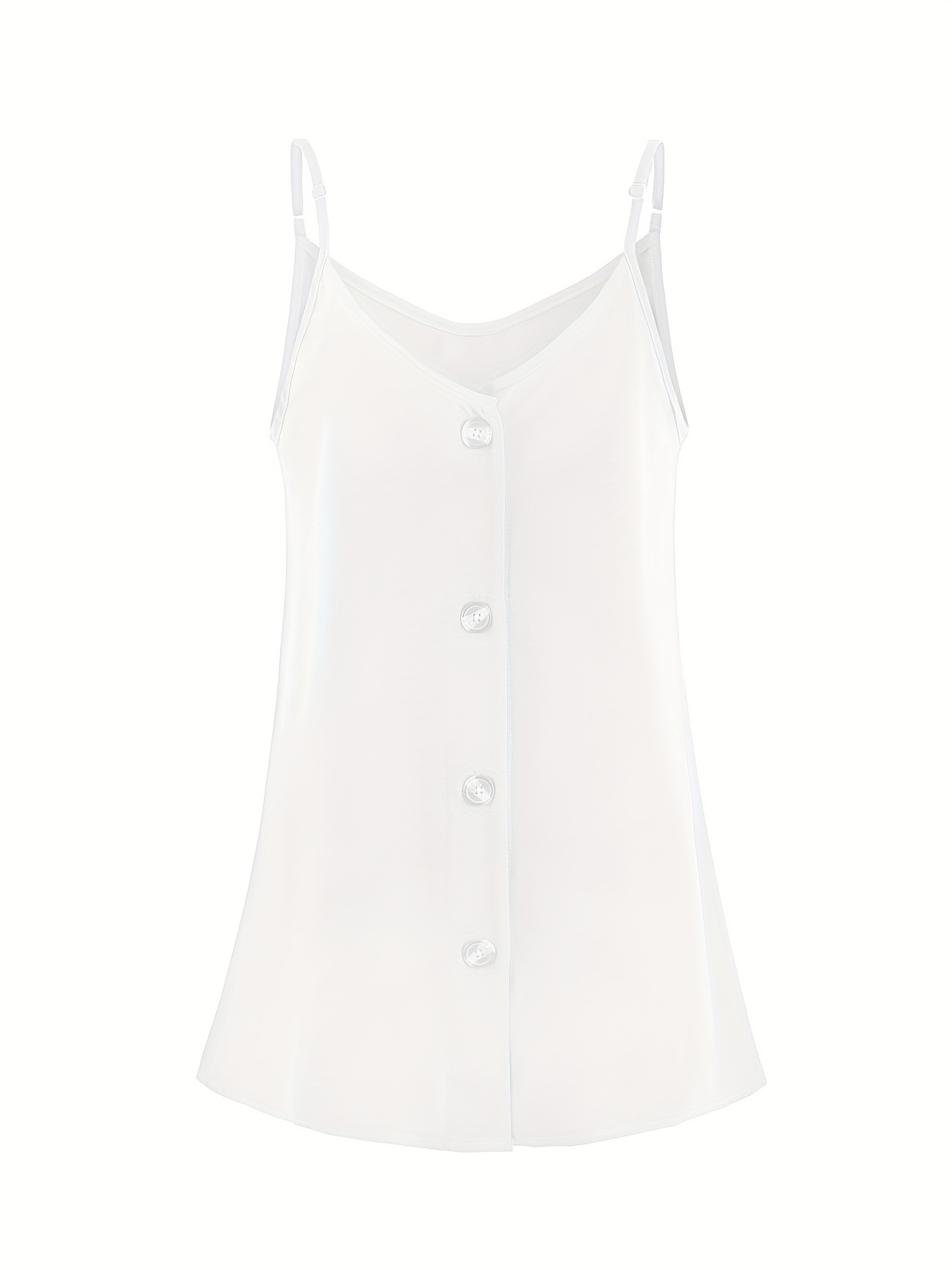 V Neck Cami Top Button Sleeveless Strap Summer Casual Women's Clothing