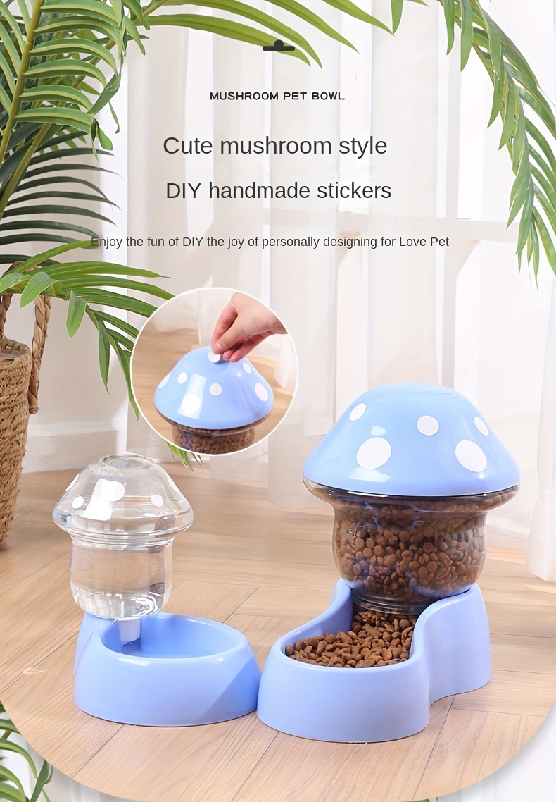 Mushroom Design Automatic Cat Food Feeder Water Dispenser, Transparent